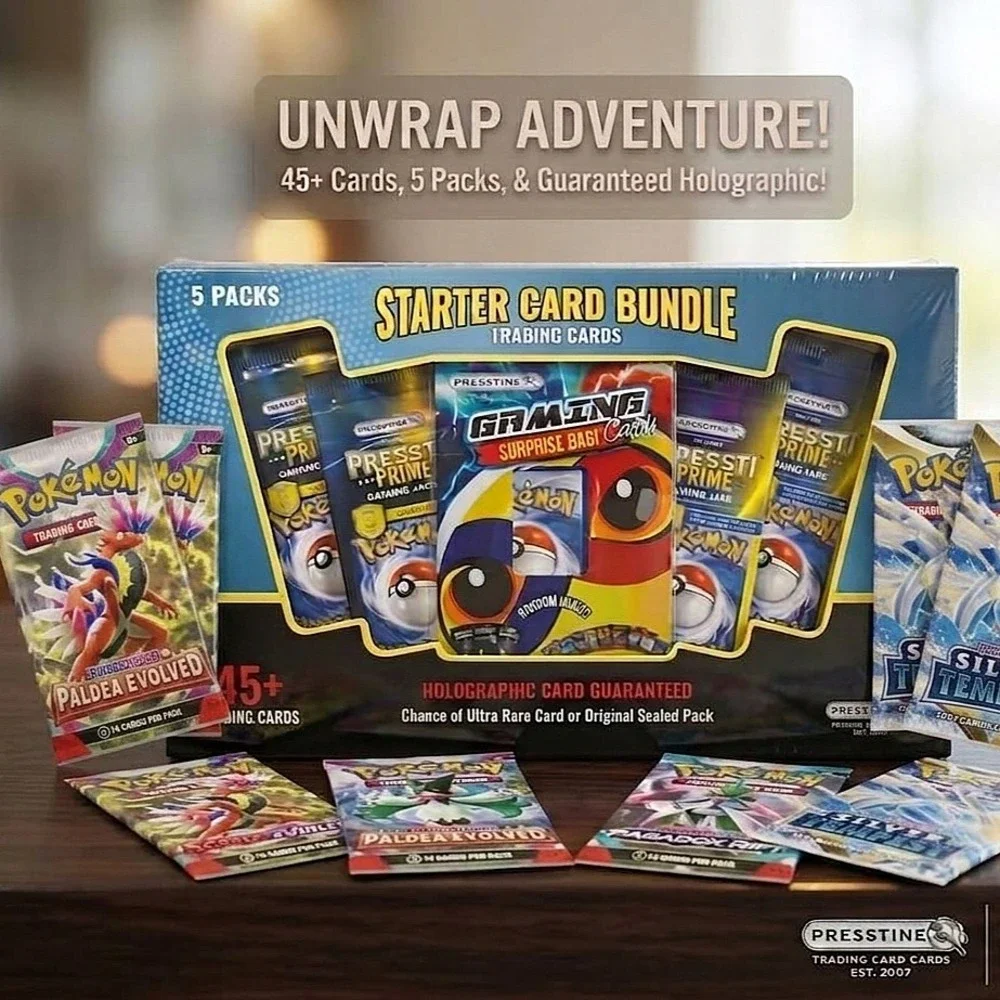 Pokémon Presstine TCG Starter Card Bundle Box with Surprise 45+ Cards 5 Packs